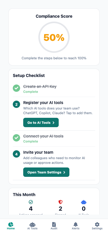 Enterprise AI compliance score on mobile