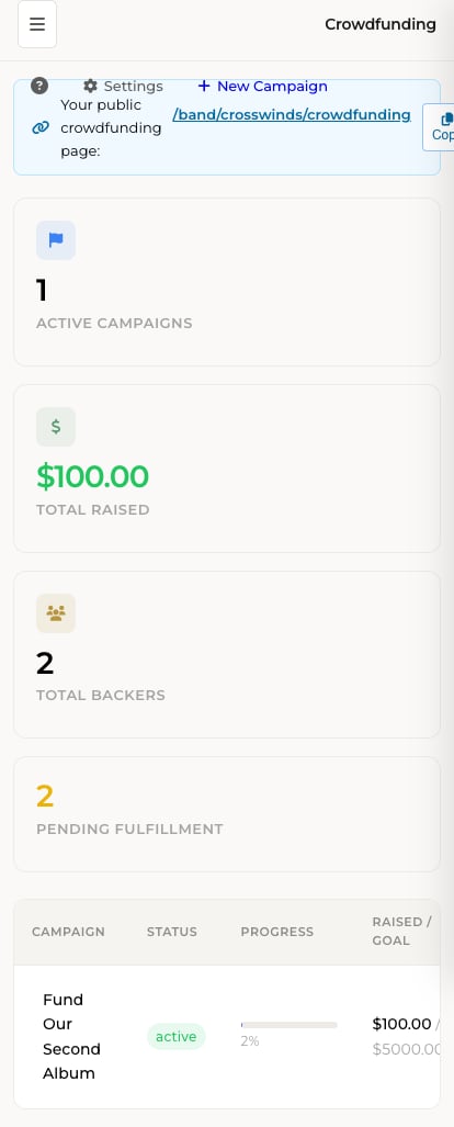 BandSaaS crowdfunding on mobile