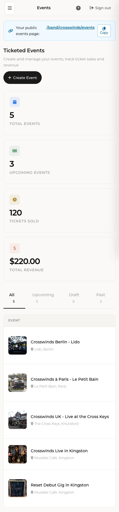 BandSaaS ticketing on mobile