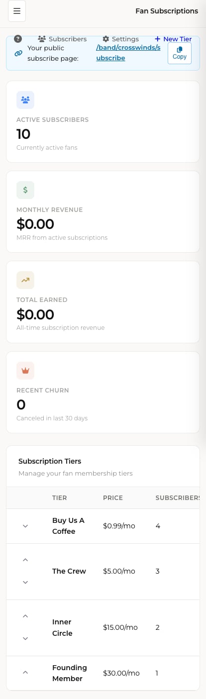 BandSaaS fan subscriptions on mobile