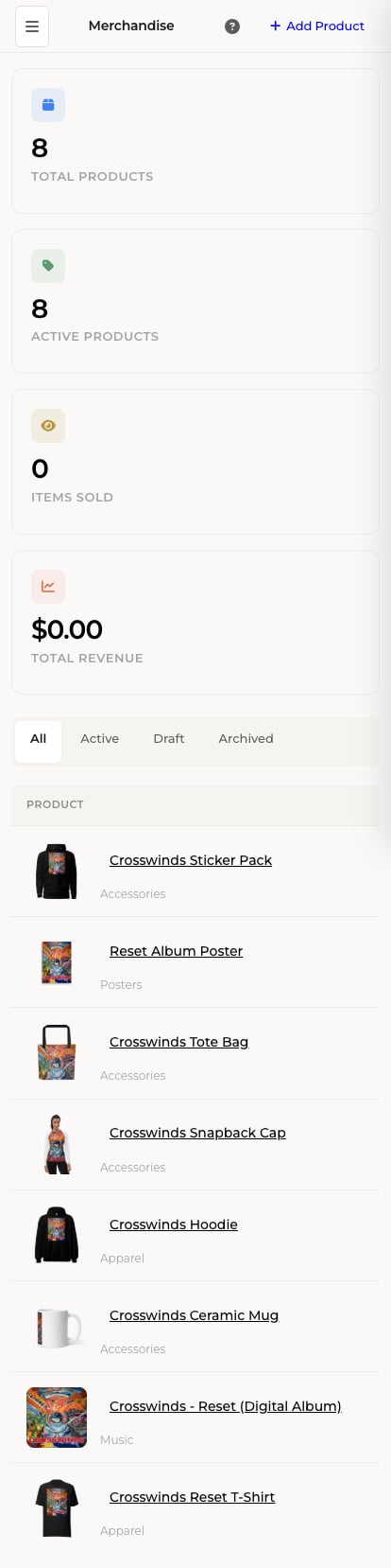 BandSaaS merch store on mobile