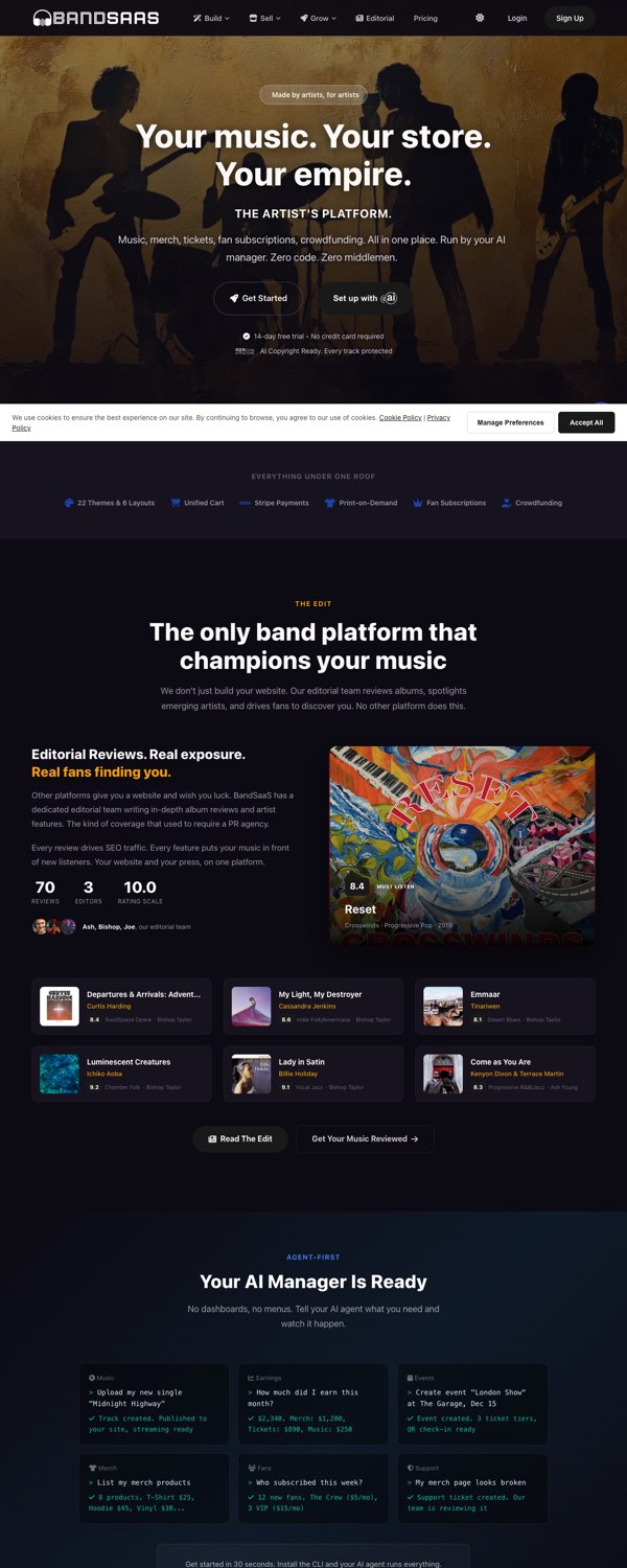 BandSaaS landing page