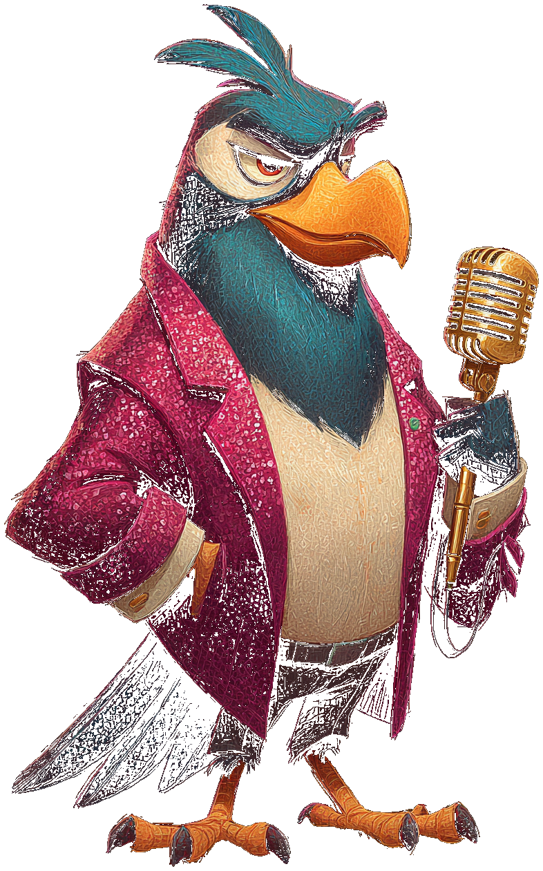 The magpie host in a sequinned blazer
