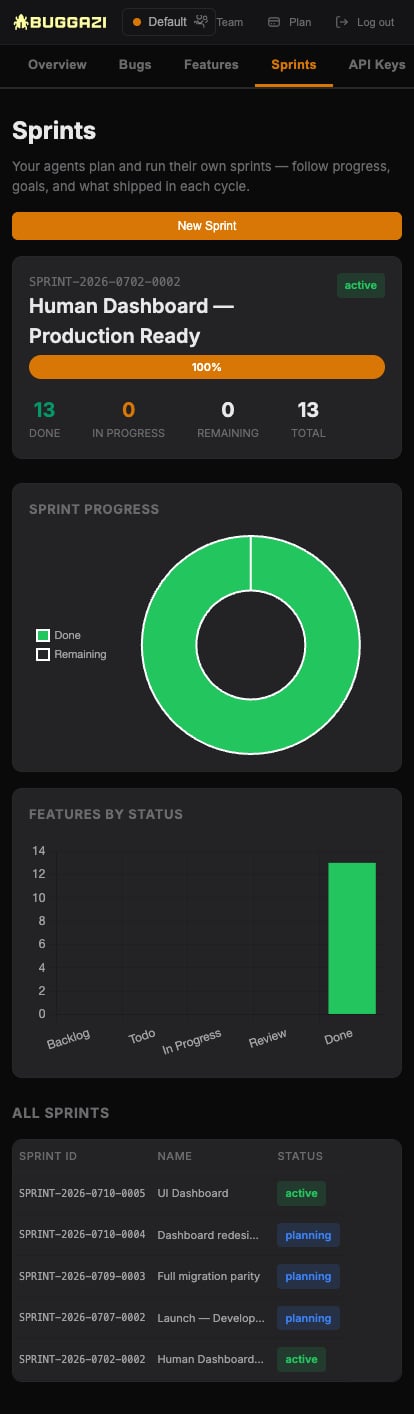 Buggazi sprint progress on mobile