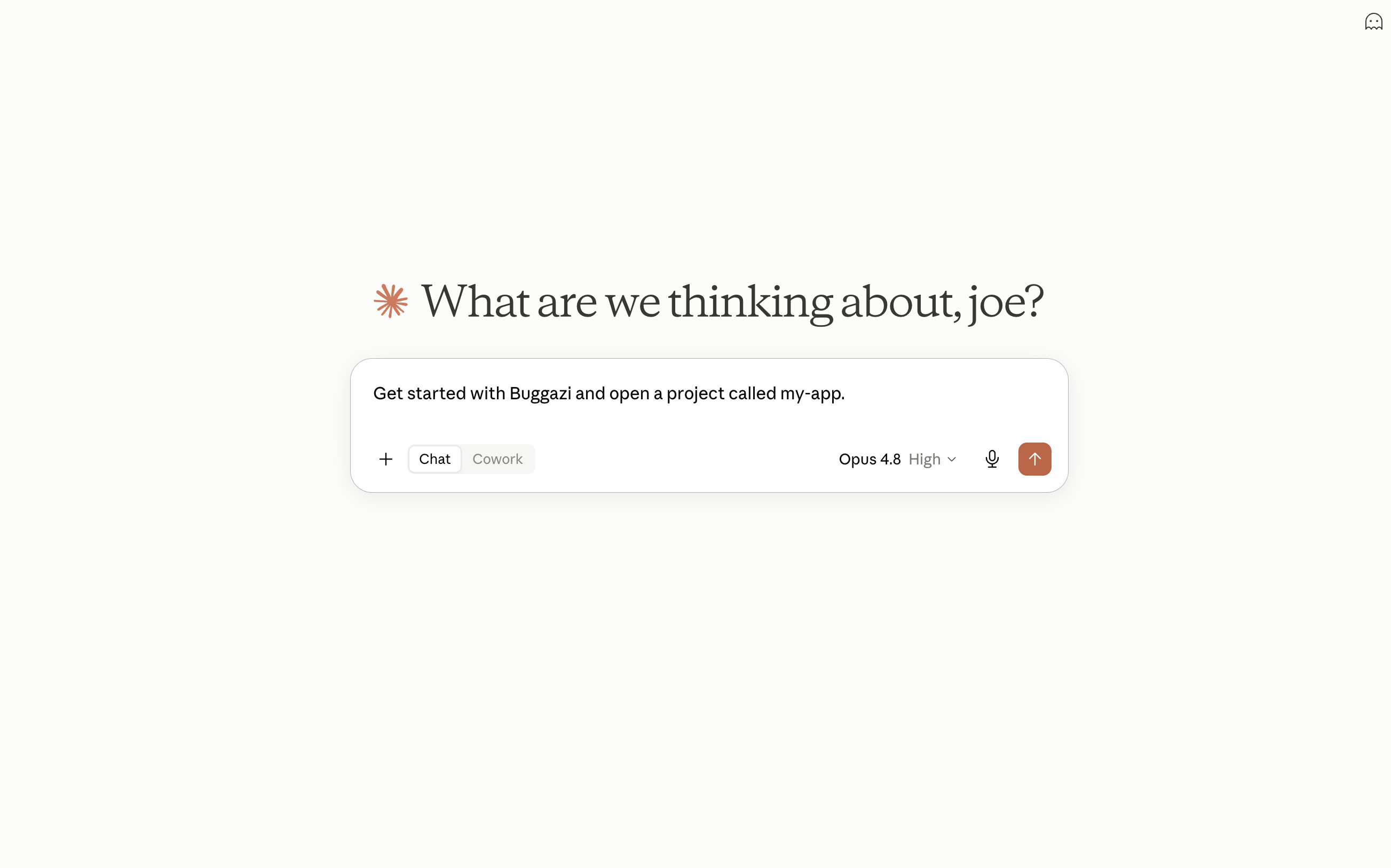 Fresh Claude chat with the get-started prompt typed in