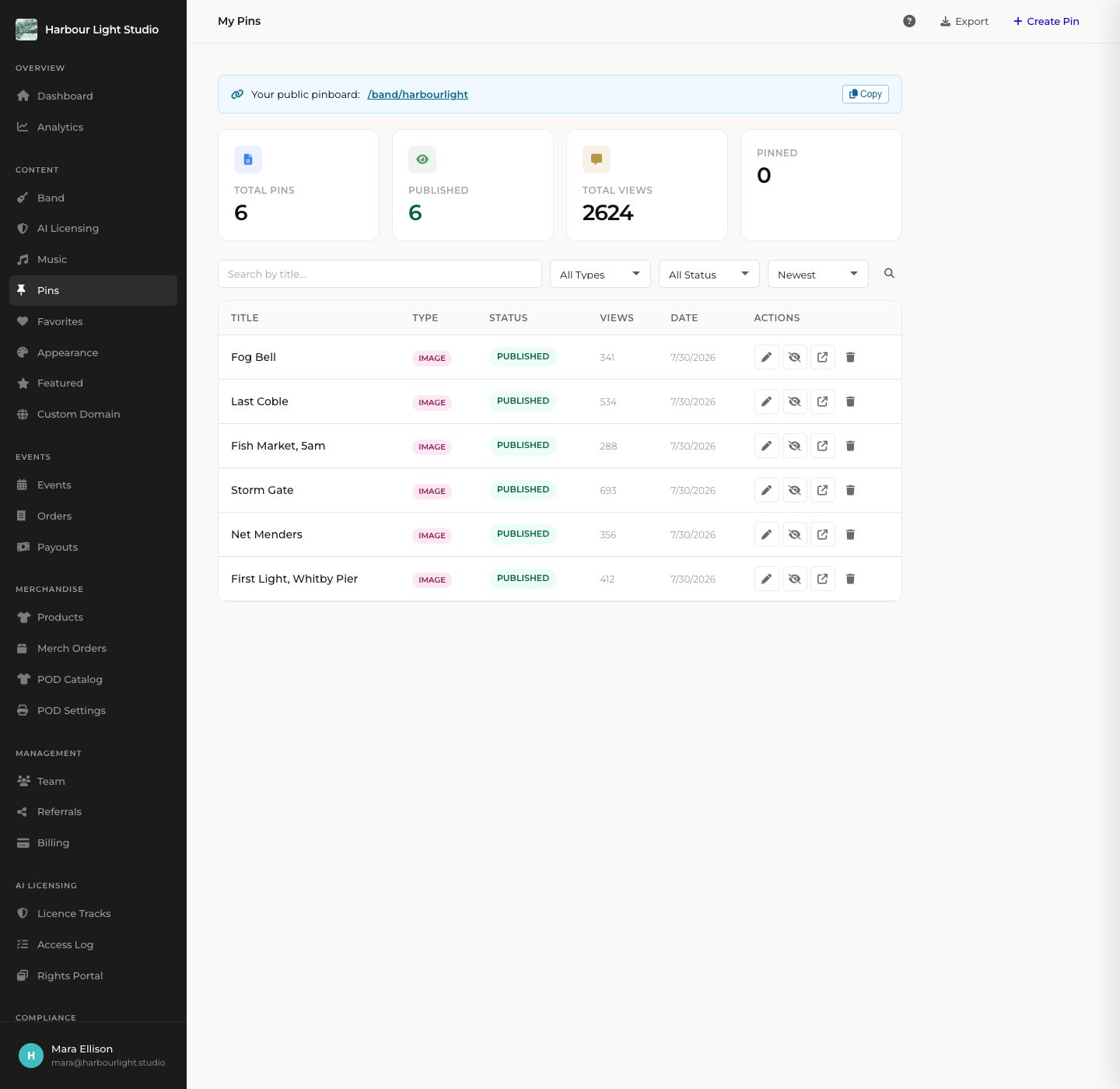 fleetstreet works manager — upload images, organize collections, embed YouTube/Vimeo, serve watermarked previews with protected originals