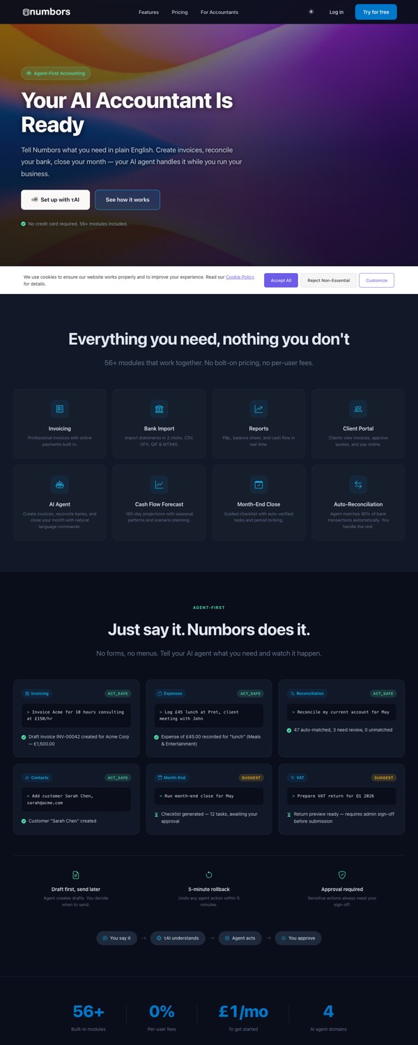 Numbors landing page