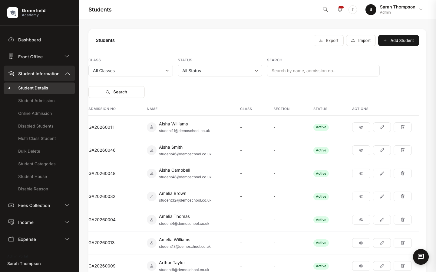 Student directory datatable