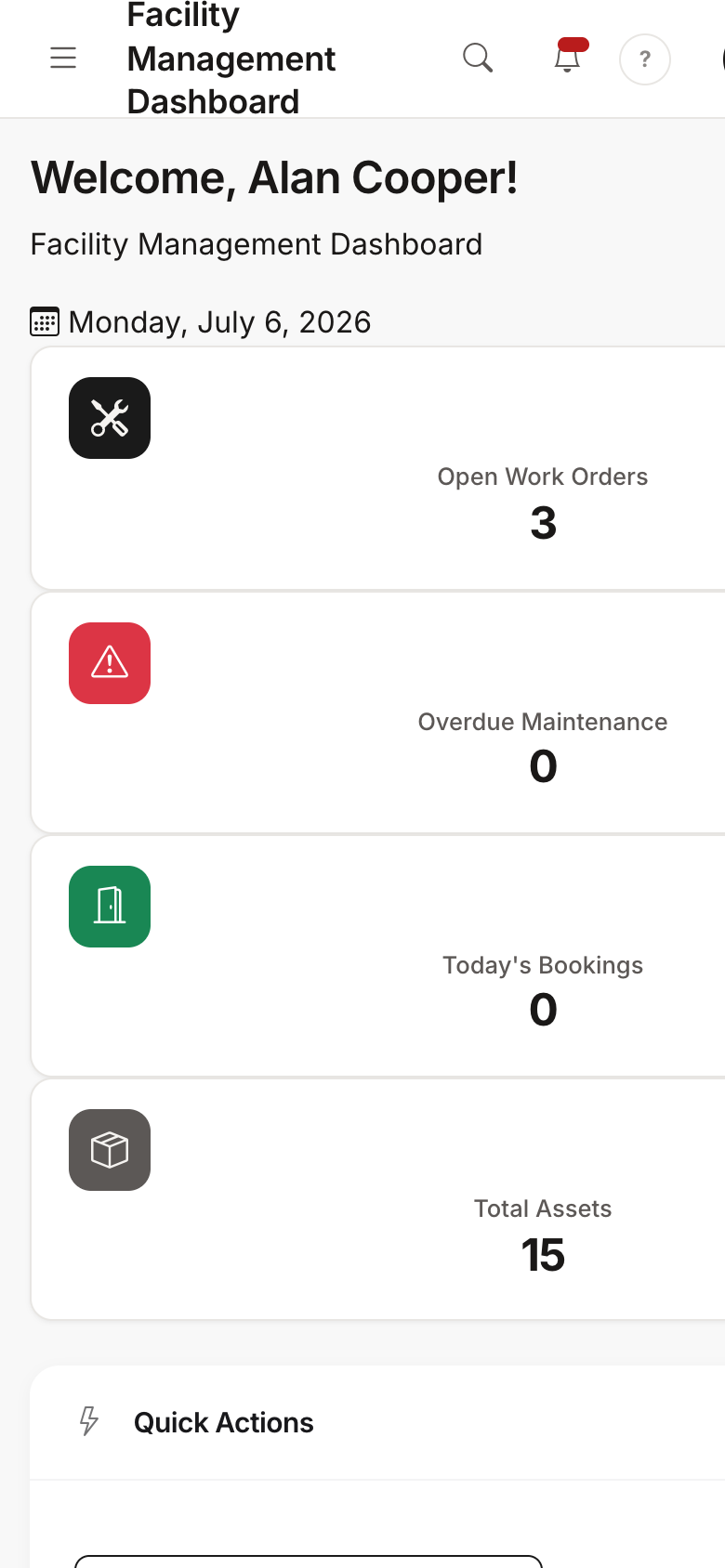 Facility dashboard on mobile
