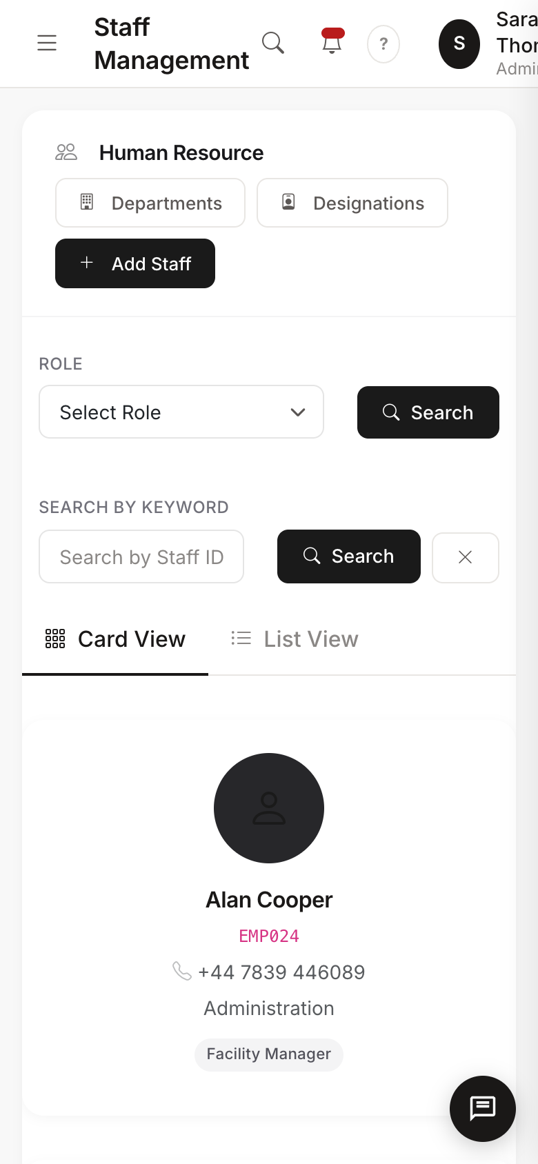 Staff directory on mobile
