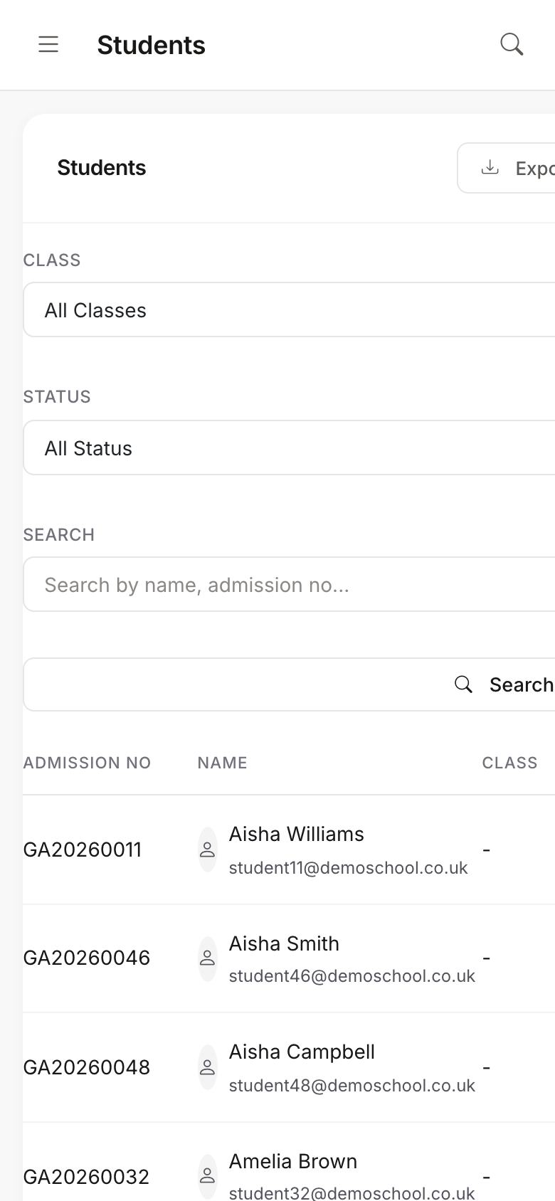 Student directory on mobile