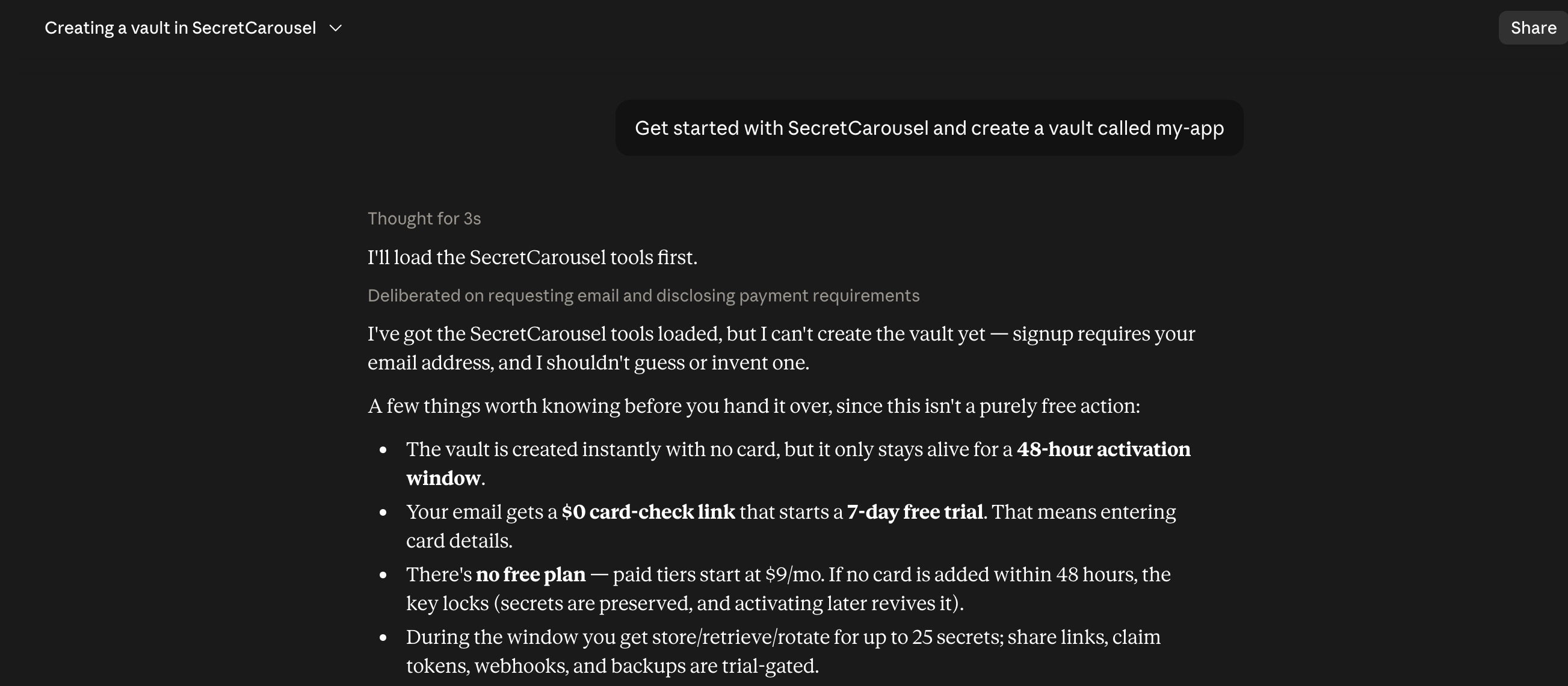 Typing the get-started prompt into a claude.ai chat