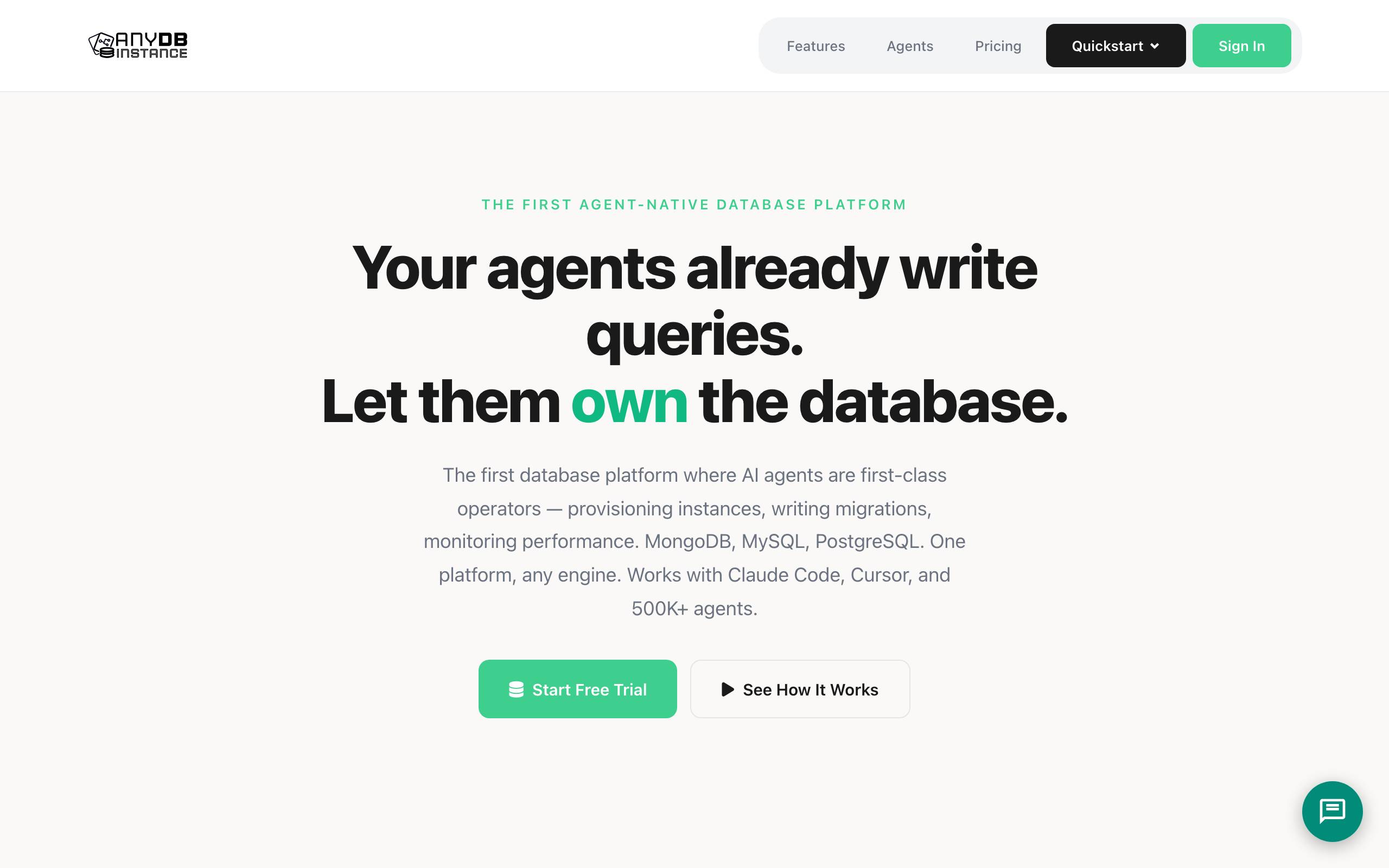 anydbinstance.com landing page