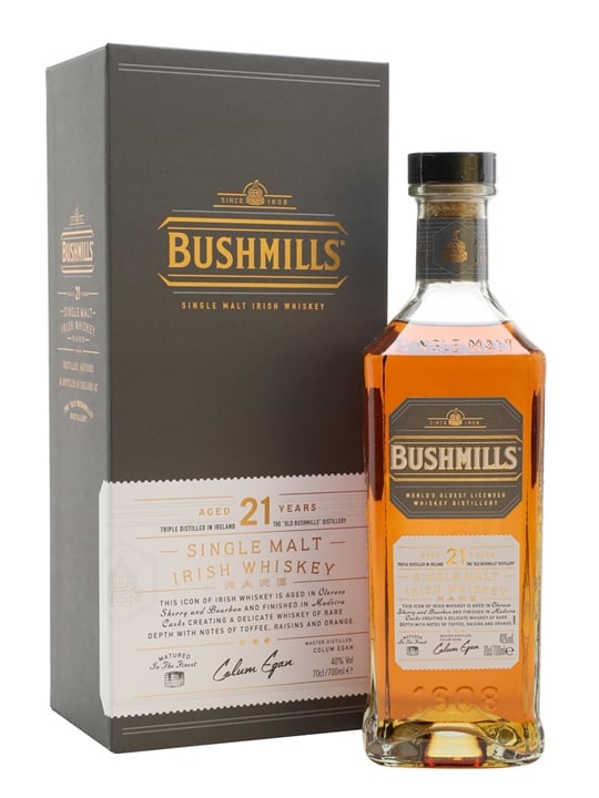 Bushmills 21 Year Old: 400 Years of Irish Distilling — Triple Distilled, Madeira Cask Finished, Jim Murray's 95.5